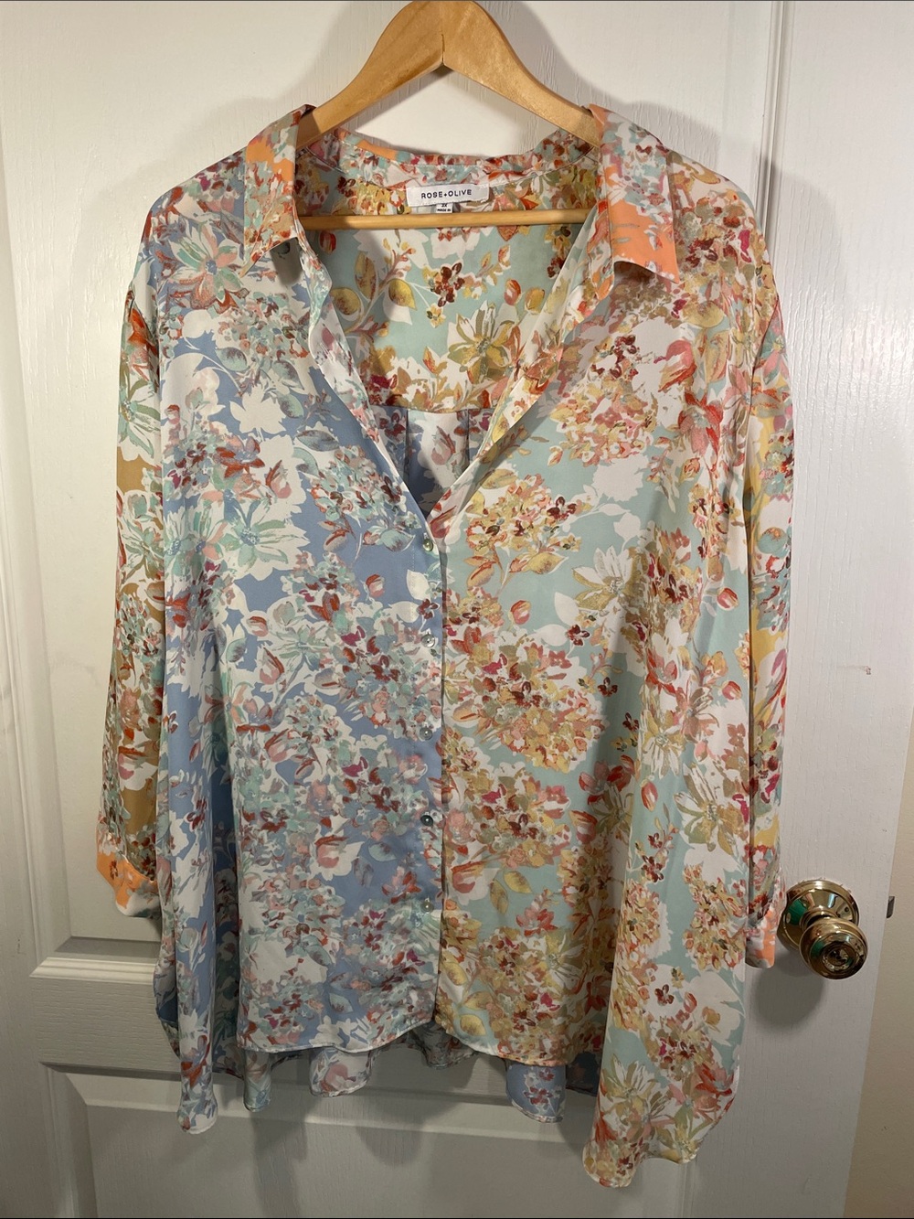 Rose & Olive Pastel Multi-Color Floral Button-Down Shirt